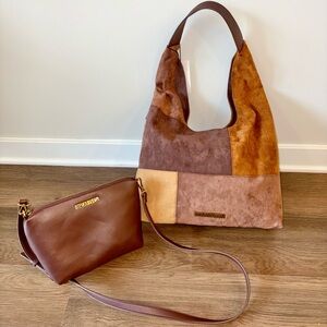 NWT VIRAL STEVE MADDEN BROWN PATCHWORK HOBO BAG